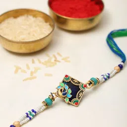 Exotic India Stone Studded & Beaded Enamel work Peacock Thread Rakhi-picture-27