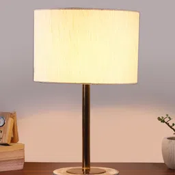 Devansh Off White Textured Wood Cylindrical Shaped Table Lamp image 4