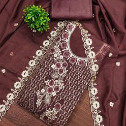 LeeliPeeri Designer Floral Embroidered Thread Work Georgette Unstitched Dress Material-picture-47