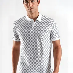 ADRO Checked Polo Collar Regular Fit Cotton T-shirt-image-0