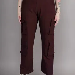 DressBerry Women Solid Relaxed Loose Fit High-Rise Flat-Front Wrinkle Free Cargos Trousers-image-66