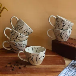 WEAVING HOMES White & Black 6 Pieces Printed Ceramic Glossy Cups 220 ml image 4