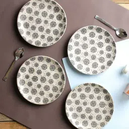 miah decor Decal Handcrafted 8 Inch Black Ceramic (Set of 4) Dinner Plate-picture-32