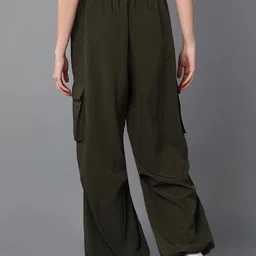 1stlov Pack of 2 Women Loose Fit Black, Dark Green Polyester Trousers image 5