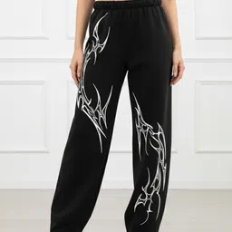 tedwoods Women Graphic Print Black Track Pants image 1