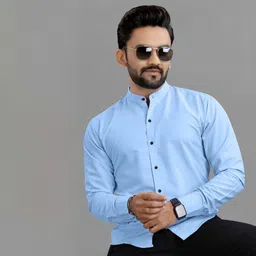 ethnic trendz Men Regular Fit Solid Mandarin Collar Casual Shirt image 1