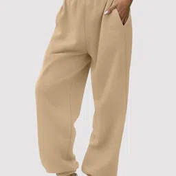 q-rious Women Relaxed Beige Cotton Blend Trousers image 1