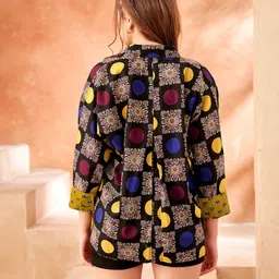 kaftanize Women Oversized Fit Geometric Print Button Down Collar Casual Shirt image 2