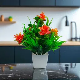 lambrosh Artificial Flowers & Port for Home and Office Decoration Pot Orange Orange Wild Flower Artificial Flower image 4