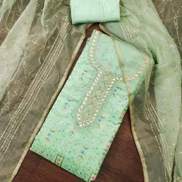 NEGRONI Floral Embroidered Beads & Stones Organza Unstitched Dress Material-image-98