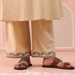 MISRI Women Ethnic Motifs Embroidered Regular Thread Work Pure Cotton Kurta with Trousers & With Dupatta image 5