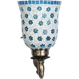 1ST TIME Blue & White Printed Metal Traditional Wall Lamp image 2