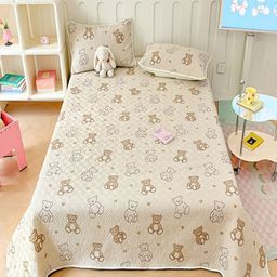 JC HOME Off-White & Brown Printe Cotton Double Bed Cover With Pillow Covers-picture-6