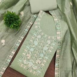 BlissFlair Floral Embroidered Thread Work Chanderi Cotton Unstitched Dress Material-image-34