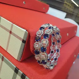 Pakhee Creation Set Of 2 Silver Plated American Diamond-Studded Bangles image 2