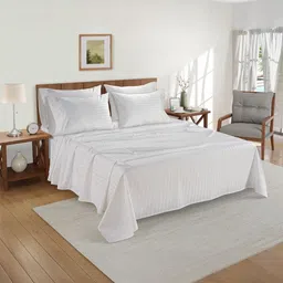LANE LINEN White 5 Pieces Striped Pure Egyptian Cotton Bed Covers-image-82