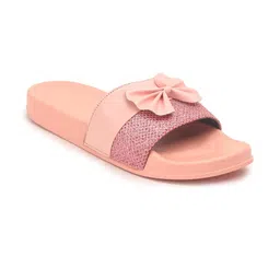 Monoction Girls Pink Glitter Embellished Slip-On Slides with Bow image 4