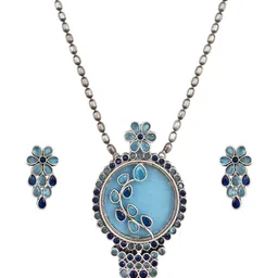 NAMAN ARTS Silver-Plated Stone Studded Oxidised Jewellery Set image 5