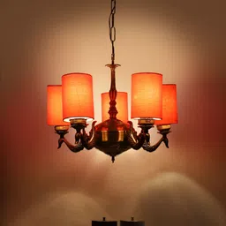 Devansh Orange & Gold-Toned Cylinderical Shaped Ceiling Lamp image 2