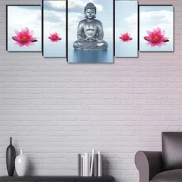Myntra Elegant Homes White & Pink 5 Pieces Canvas Buddha Religious Wall Art image 2