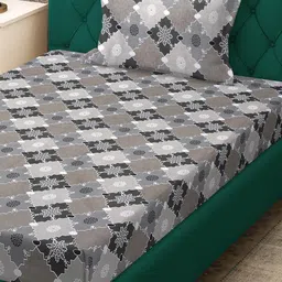KLOTTHE Grey Geometric Cotton Single Bedsheets image 2