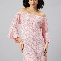 DressBerry Floral Print Off-Shoulder Bell Sleeve Fit & Flare Dress-picture-48