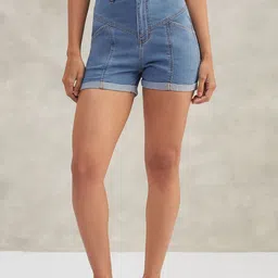 DOLCE CRUDO Women Slim Fit High-Rise Fashion Denim Shorts-image-35