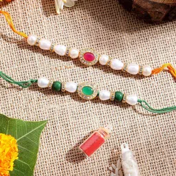 Sangria Stone Studded & Beaded Bhaiya Bhabhi Rakhi With Roli & Chawal-picture-13