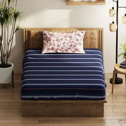 KOPA Blue & White Striped 152 TC Queen Bedsheet with 2 Pillow Covers image 1