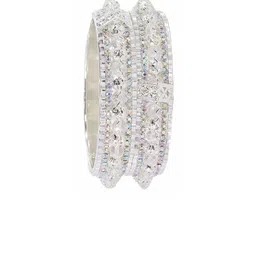 ZULKA Set Of 2 Silver-Plated Cubic Zirconia Studded Premium Metal Bangles image 4
