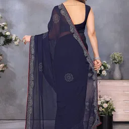 DIVASTRI Ethnic Motifs Embroidered Pure Chiffon Designer Saree image 4