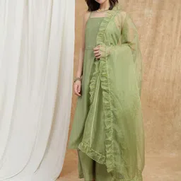 Globus Women Embroidered Empire Sequinned Kurta with Palazzos & With Dupatta image 5