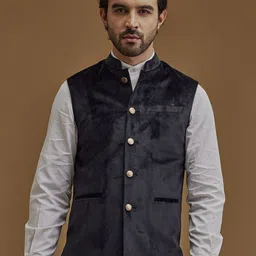 Neumen Mandarin-Neck Woven Nehru Jackets-picture-34