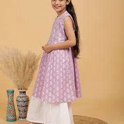 TUNIYA Girls Printed Regular Kantha Work Kurta with Palazzos & With Dupatta image 4