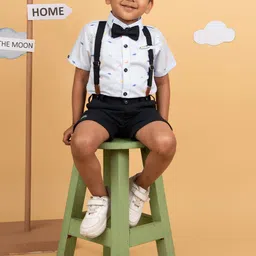 LITTLE COLLARS Boys Checked Pure Cotton Shirt With Shorts & Suspenders-picture-24