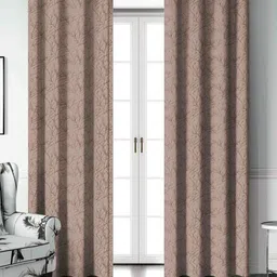 Aura Beige & Brown Set of 2 Black Out Door Curtain-image-93