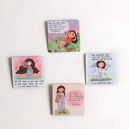 Katha Plates Blue & Pink 4 Pieces Printed Wooden Inspiration Wall Arts-picture-22