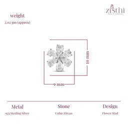 Zisthi 925 Sterling Silver-Plated Cubic Zirconia Studded Floral Shaped Studs image 2