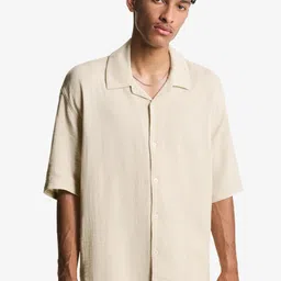 Bershka Textured Short Sleeve Pure Cotton Shirt-image-41