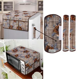 E-Retailer 5Pc Brown Patterned Waterproof Refrigerator & Handle Cover With Oven Cover-picture-21