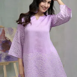 CHHAAP Women Floral Embroidered Sequined A-Line Kurta With Trousers-image-6