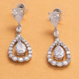 Ashnera Silver Plated American Diamond Teardrop Dangle Drop Earrings-picture-41