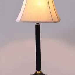 Devansh Off White & Black Frustum Shaped Cotton Table Lamp image 2