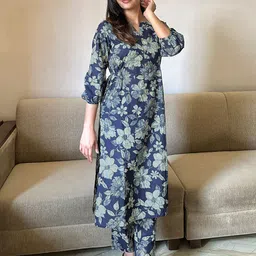 Janasya Women Floral Printed Cotton Kurta with Trousers-image-51
