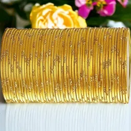 Guddan Set of 96 Gold-Toned & Peach Metal Bangles image 2
