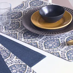 The Yard House 4-Pcs Blue & Off White Checked Cotton Rectangular Shaped Table Placemats image 5