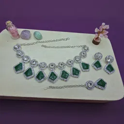 VATSALYA creation Alloy Gold- plated Green Jewellery Set-picture-39