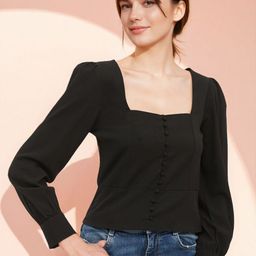 Stylecast X Slyck Solid Pattern Square Neck Puff Sleeves Top-picture-32