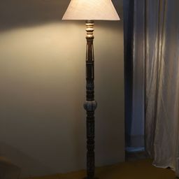 Devansh White & Brown Conical Open Snake Wooden Floor Lamp-picture-23