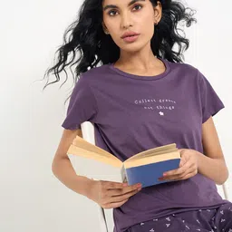 Dreamz by Pantaloons Women Printed Pure Cotton Lounge T-shirt-picture-29